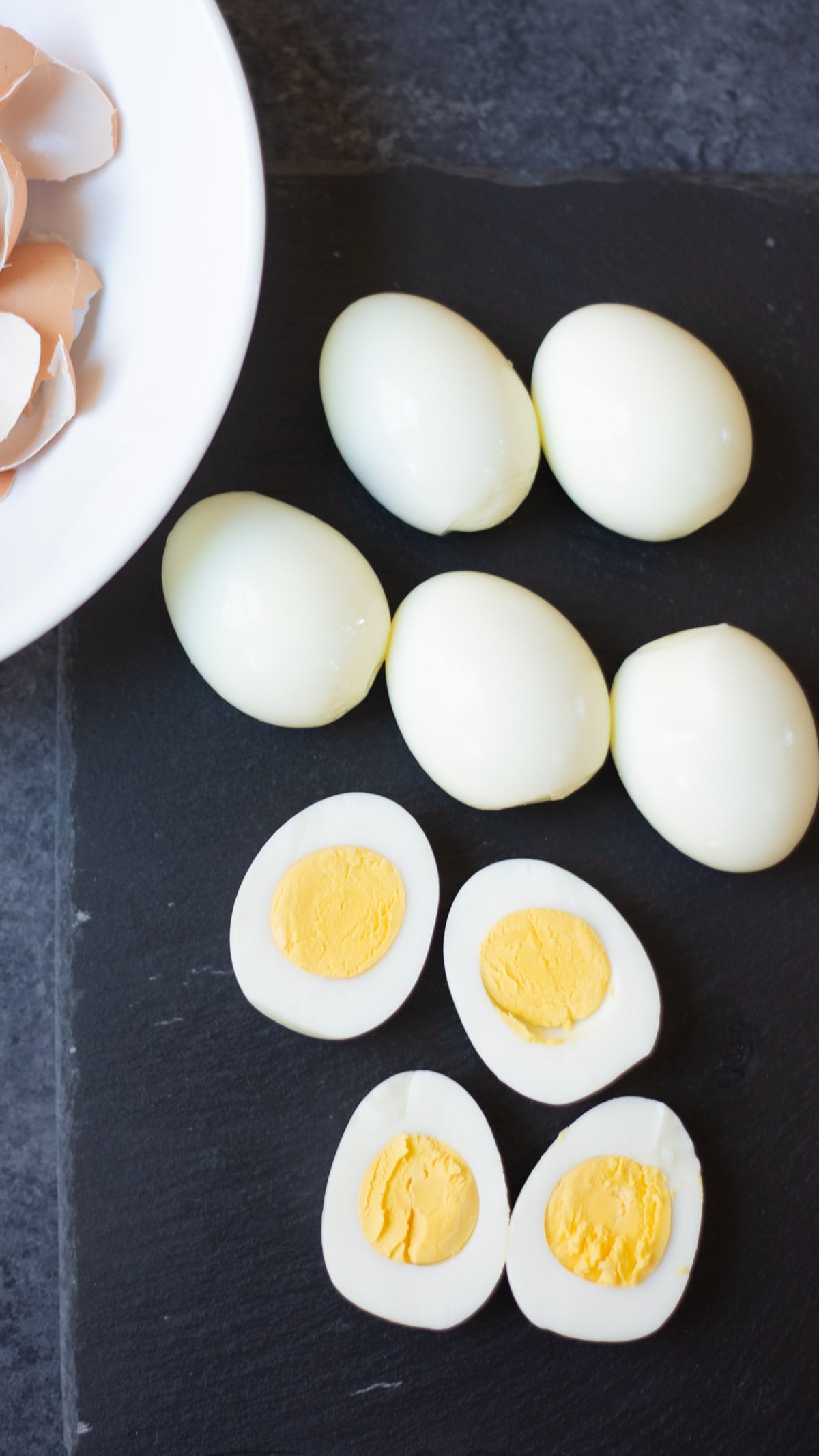 hard boiled eggs cut in 2 and some whole