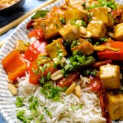 Kung Pao Tofu Chinese style with peanuts on the side