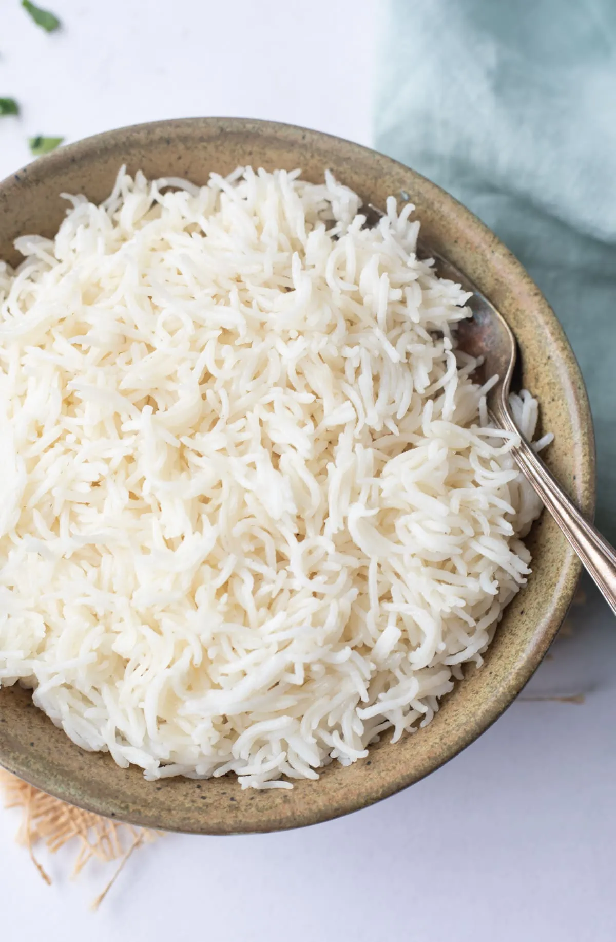 Ninja Foodi basmati rice in a bowl with fork