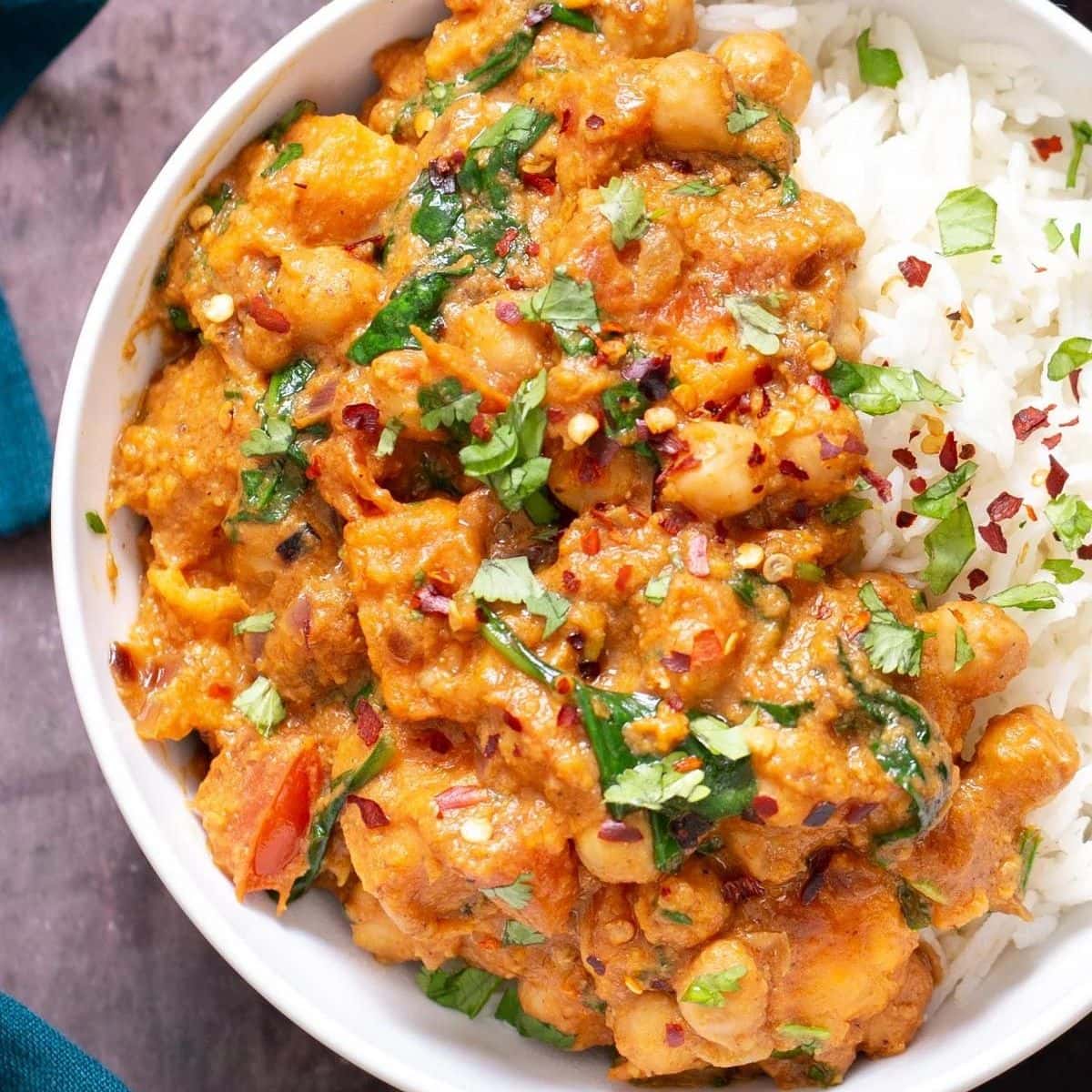 Baked Chickpea Sweet Potato Curry with rice