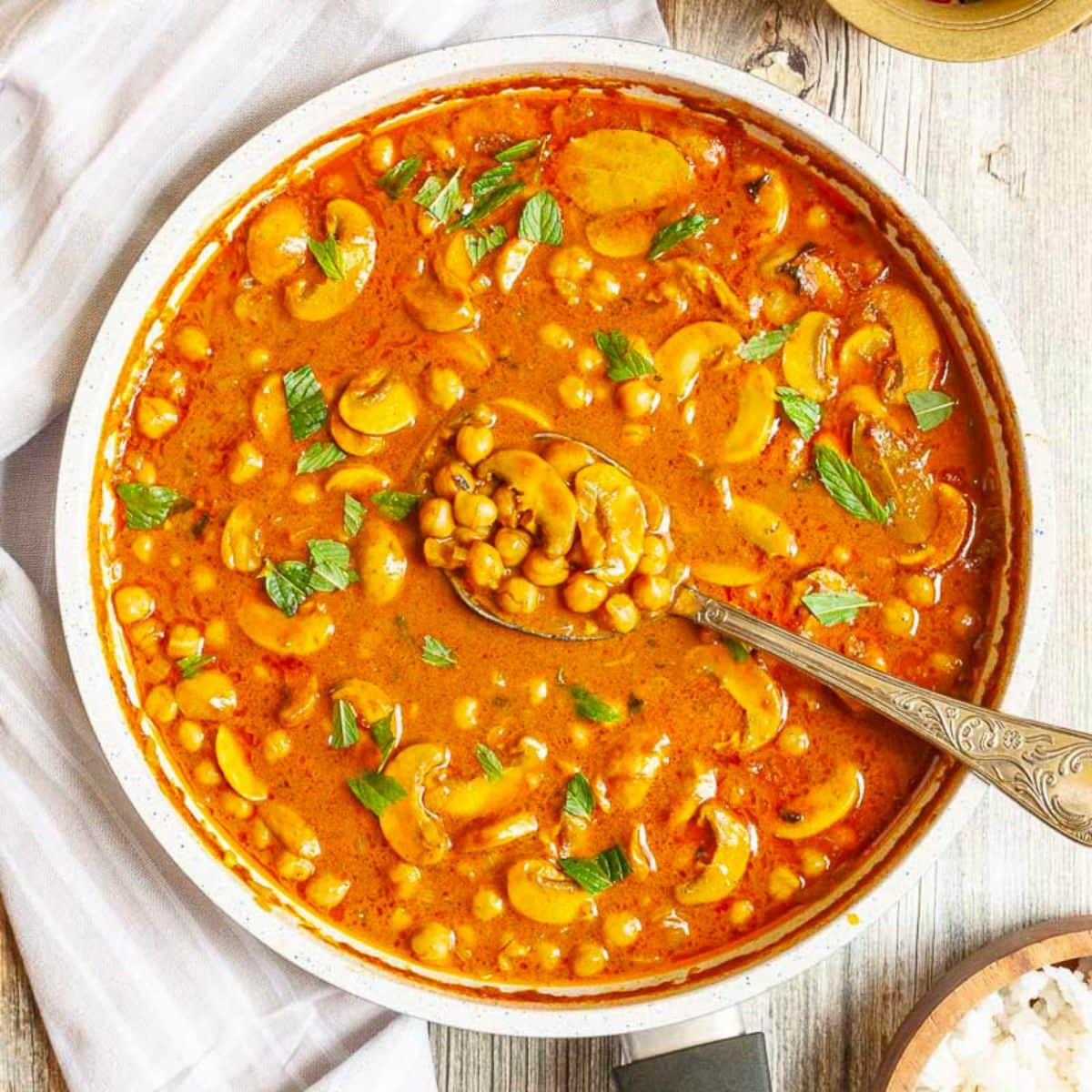 Chickpea Mushroom Curry in a bowl
