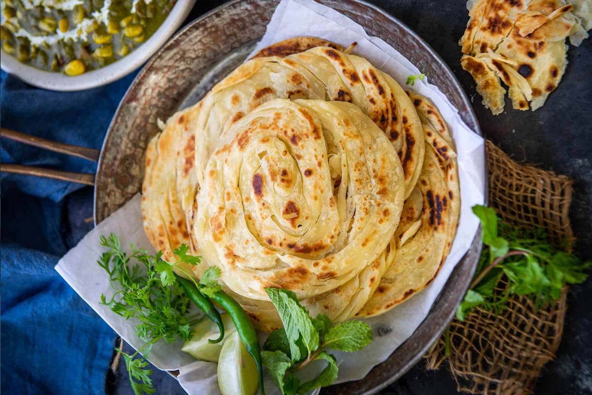 Kerala Parotta served on a plate.