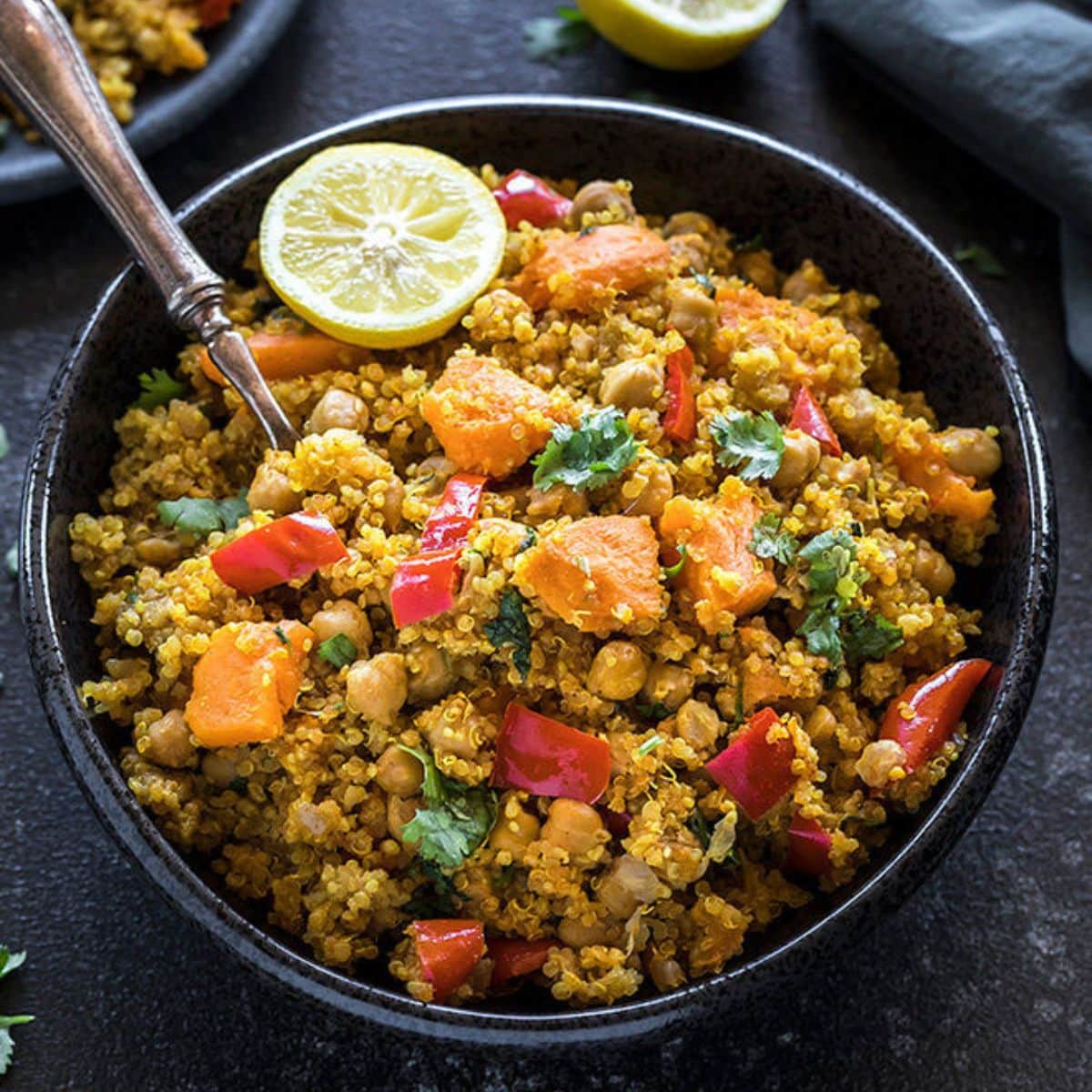 Sweet Potato Chickpea Quinoa garnished with cilantro