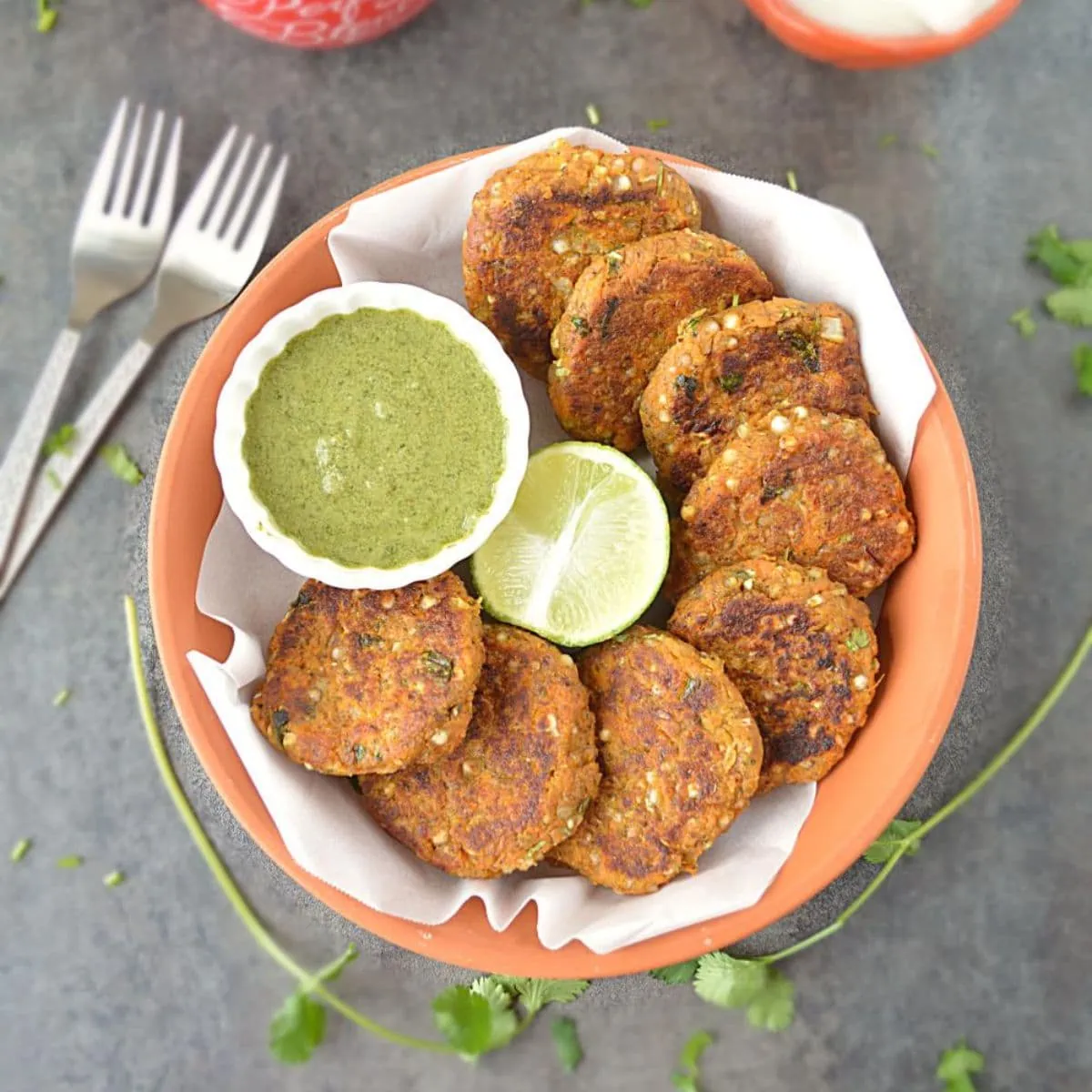 Sweet Potato Cutlet with lime and mint chutney