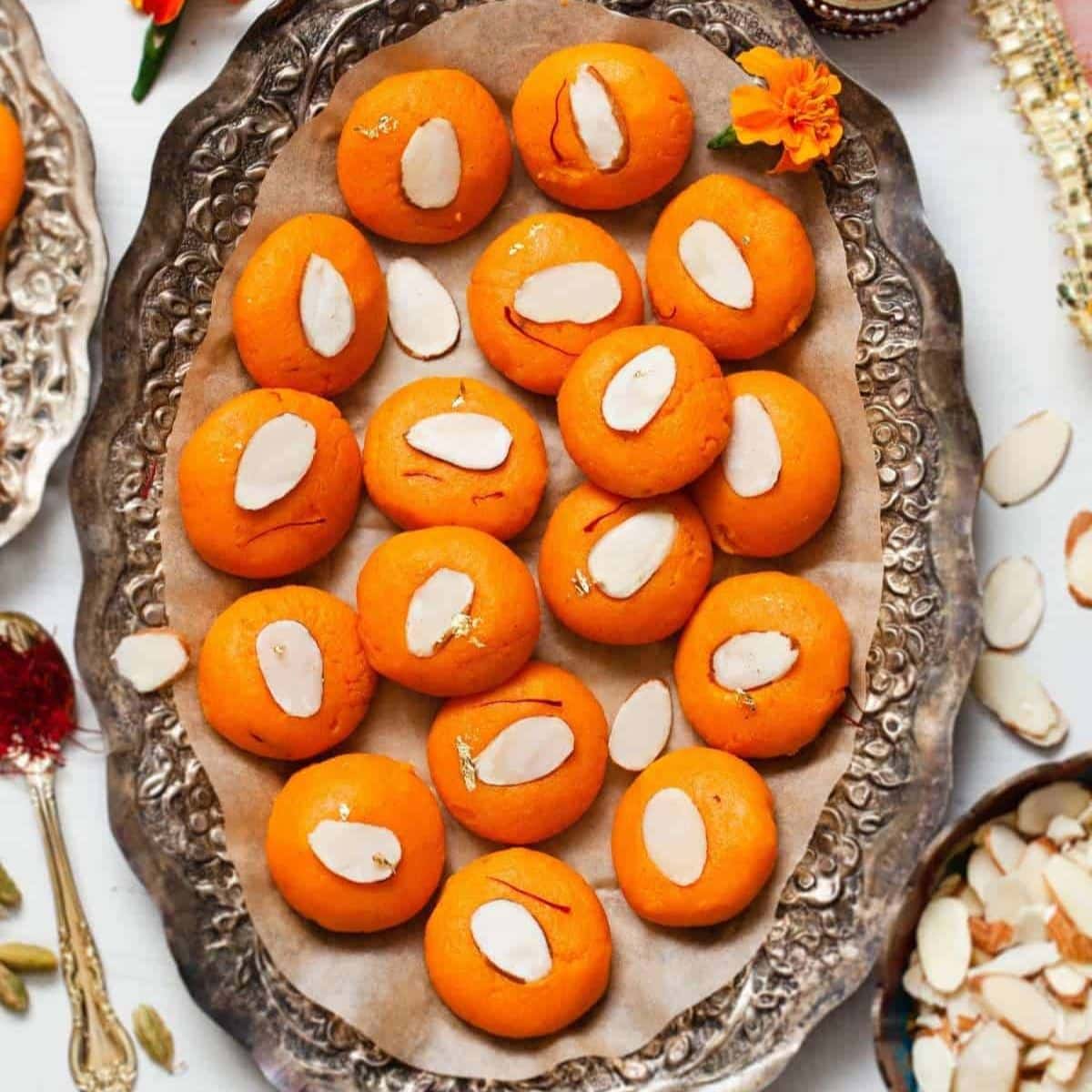 Sweet Potato peda in a silver tray