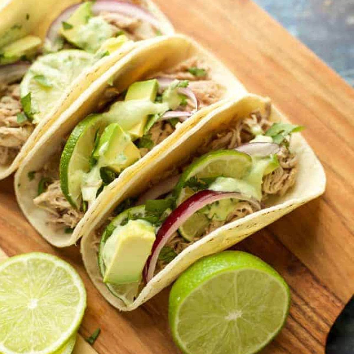 Instant Pot Pork Carnitas with avocado crema