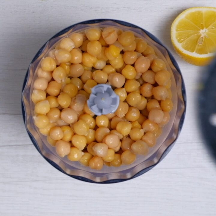 cooked chickpeas in a food proccessor