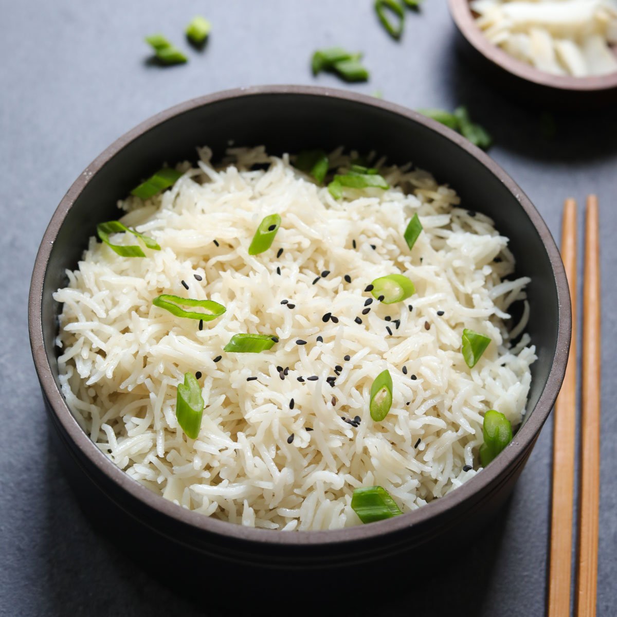 Instant Pot Coconut Rice in a black bowl