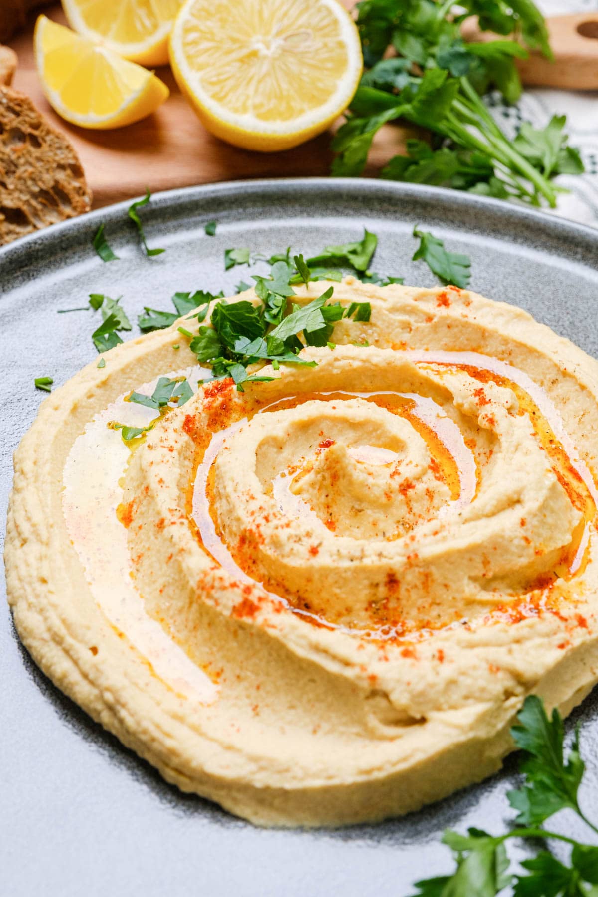 Instant Pot chickpea hummus with lemon on the side
