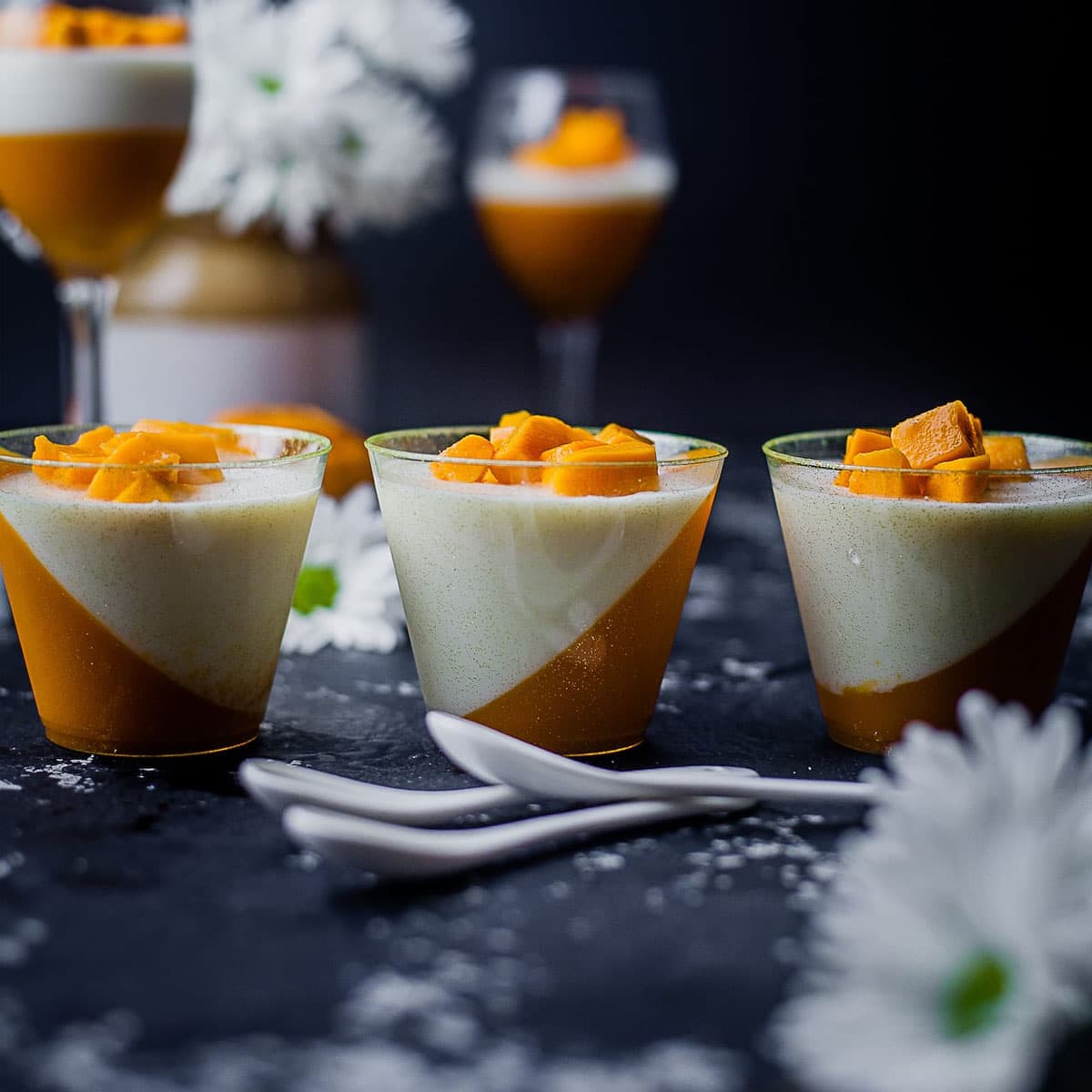 Mango panna cotta in three glasses