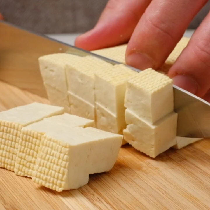 slice tofu with a knife