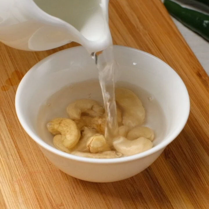 soak cashews in hot water