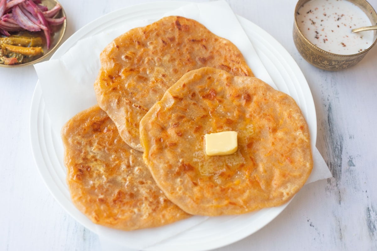 Cheese Paratha with yogurt on the side