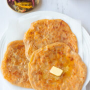 Cheese paratha with achar on the side