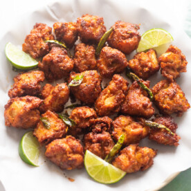 Colorful and flavorful Chicken 65 with vibrant spices.