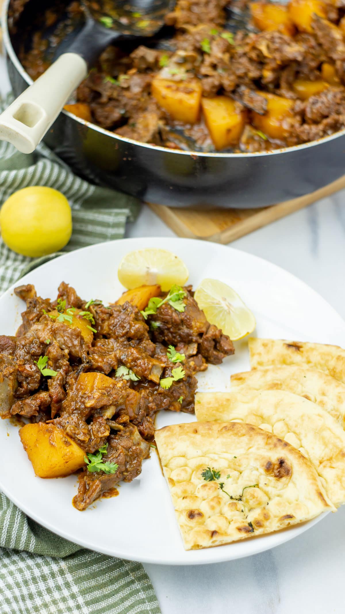 Indian Aloo Mutton Curry with naan