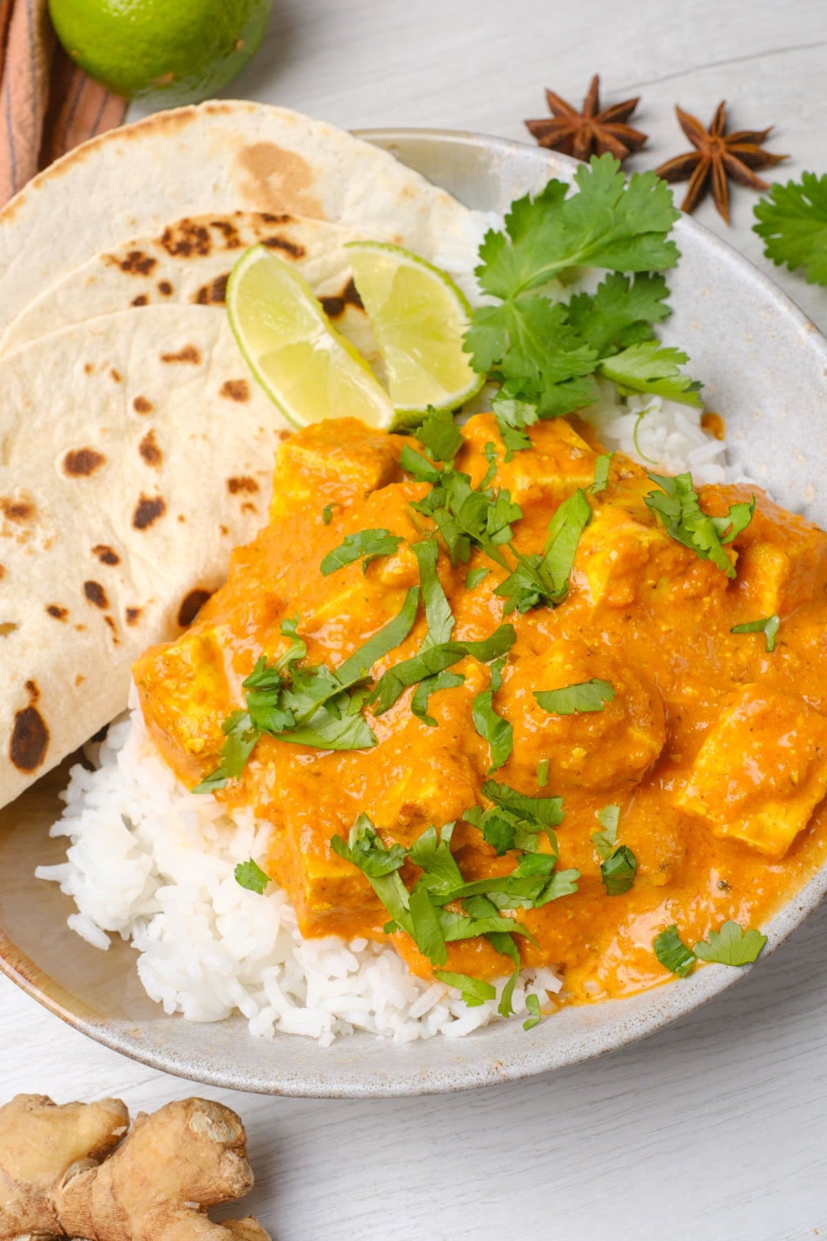 Indian Tofu Tikka Masala garnished with cilantro