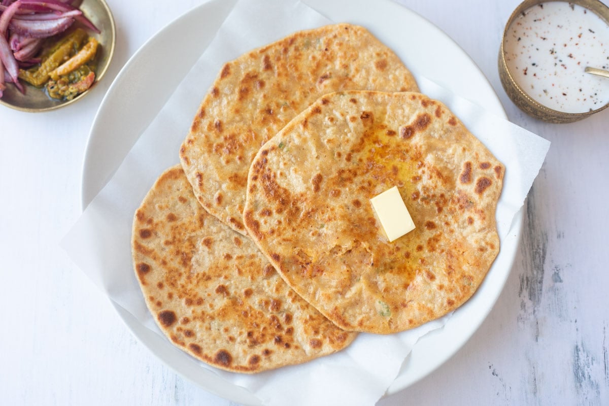Mooli Paratha in white plate