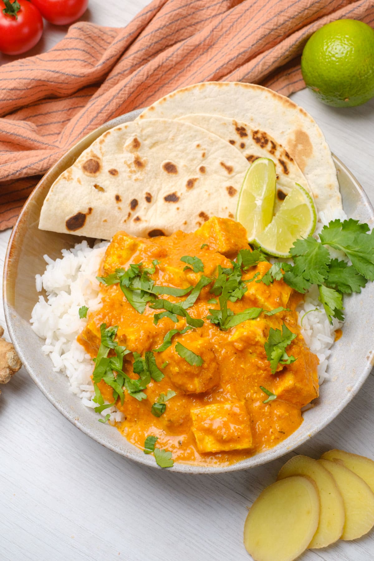 Tofu Indian curry with roti