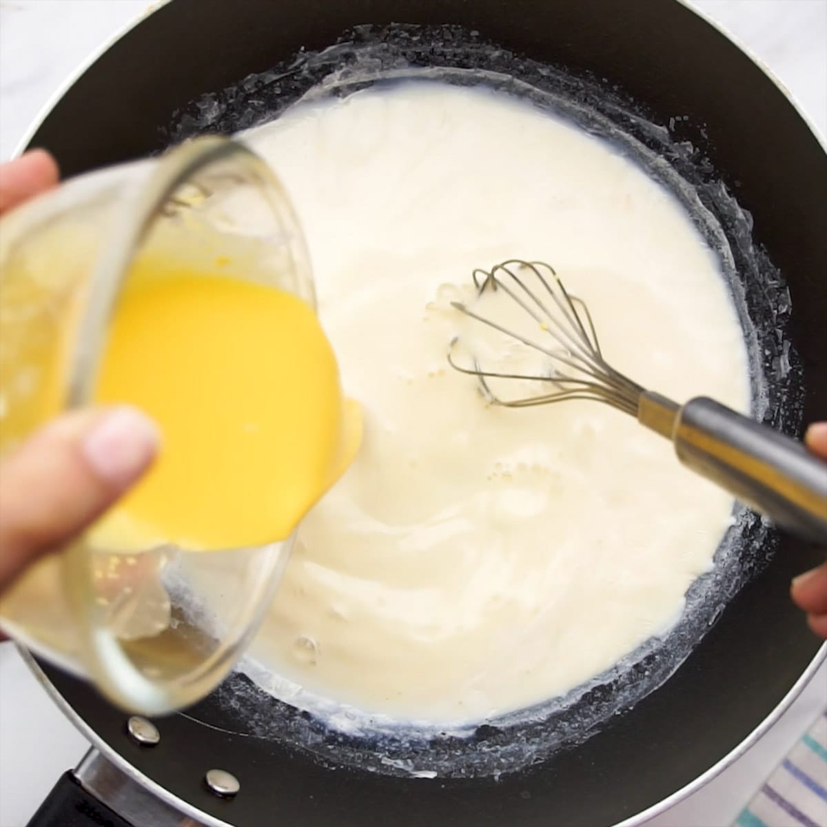 whisk it in a pan