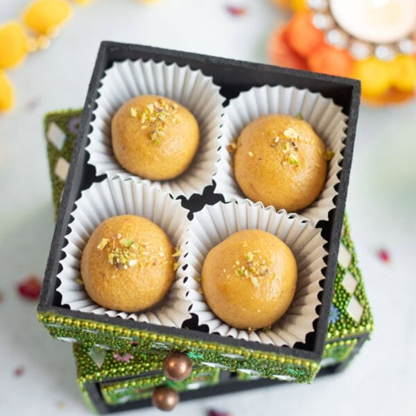 besan ladoo in a gift box