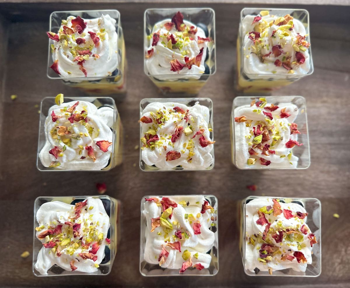 Custard Trifle Cups ready to serve at a party