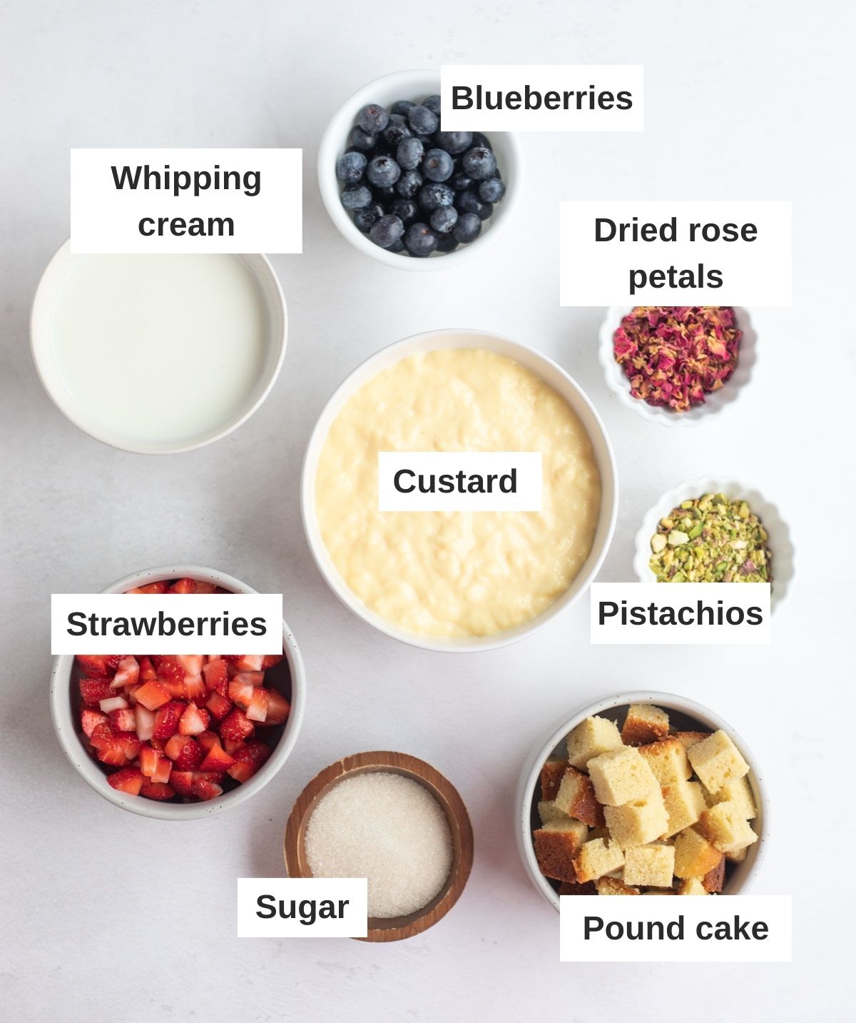 Mini fruit custard trifle cups ingredients