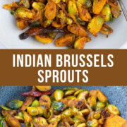 Brussels sprouts served on a plate and cooked in a pan