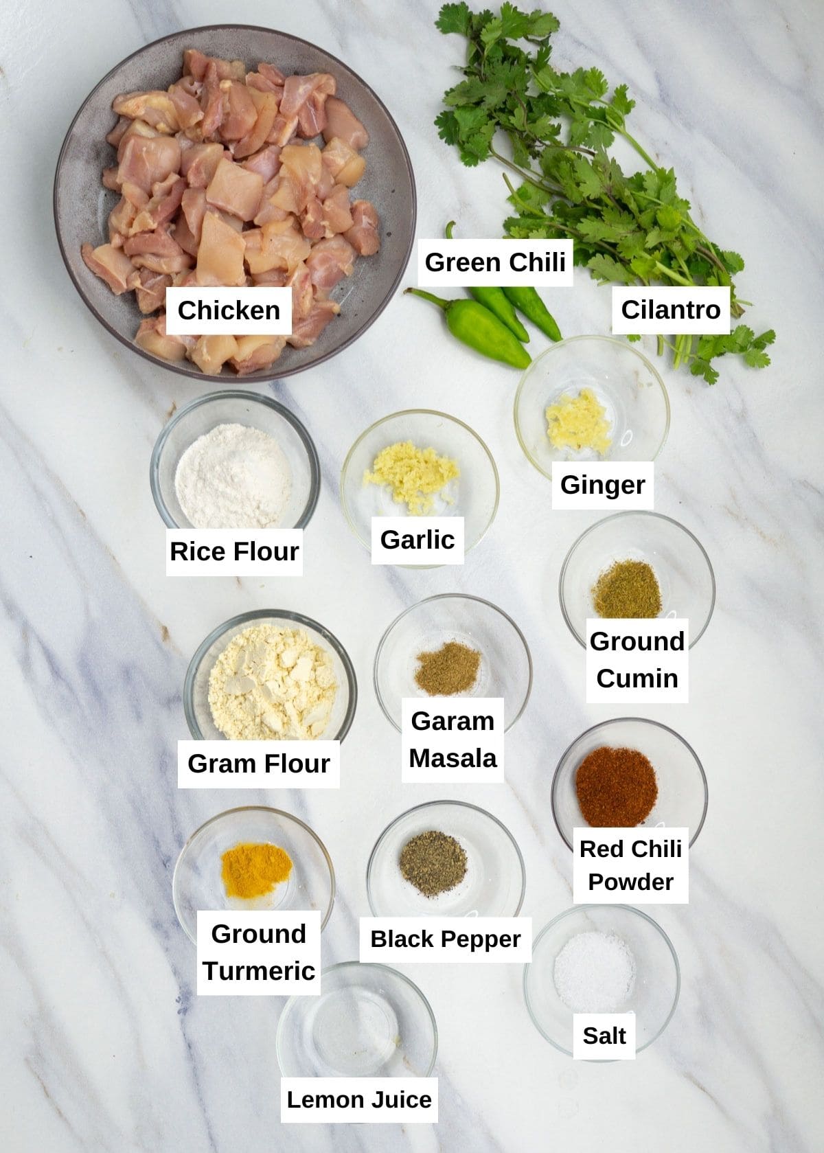 Ingredients to make chicken pakora