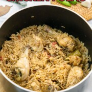 Authentic Indian Chicken Pulao in a pan.