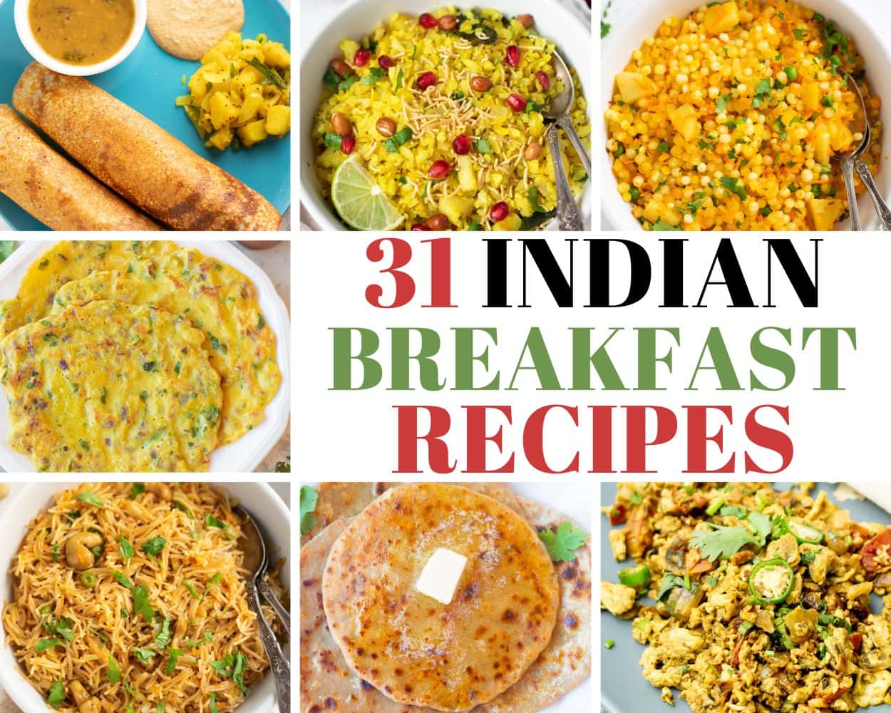 31 Indian Breakfast Recipes collage