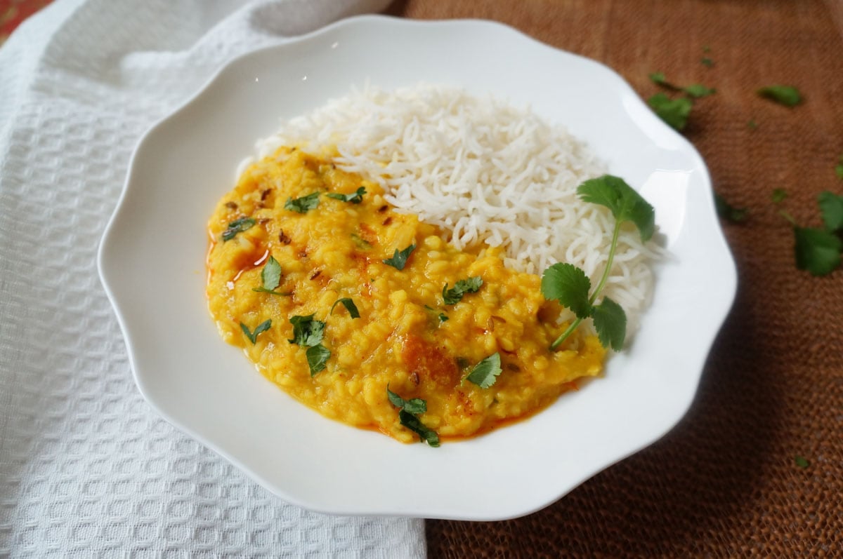 Moong dal on a plate with rice