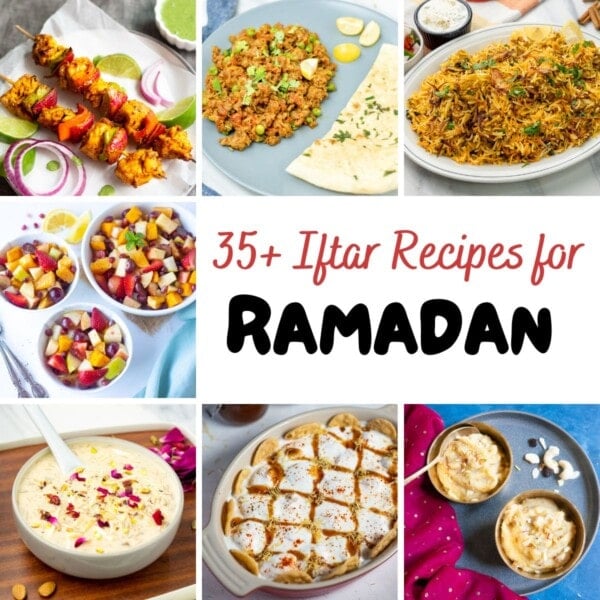 A collage with Ramadan recipes for Iftar and Suhoor.