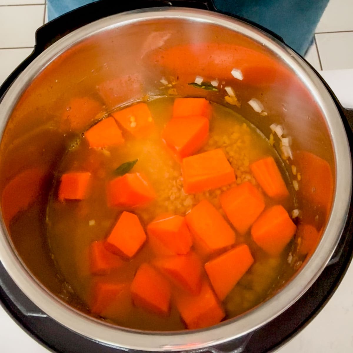 ready to cook pumpkin dal into the instant pot