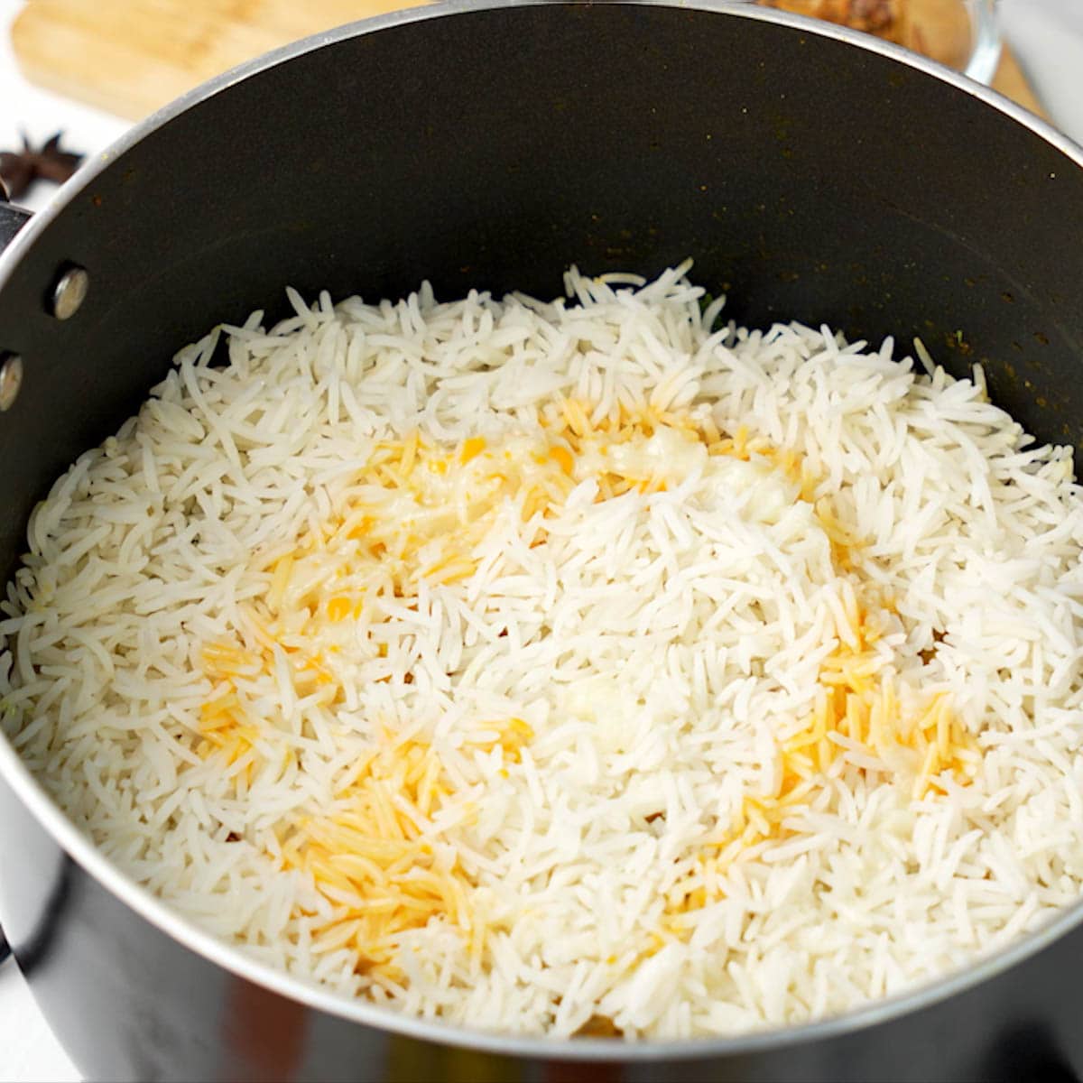 Rice layered for biryani