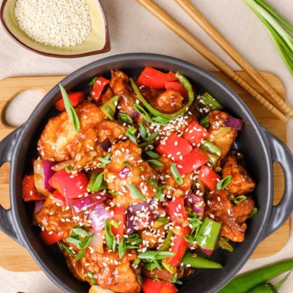 Chilli chicken in a pan
