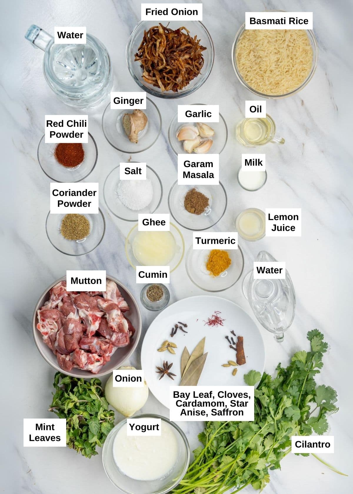 Ingredients you'll need to make mutton biyani