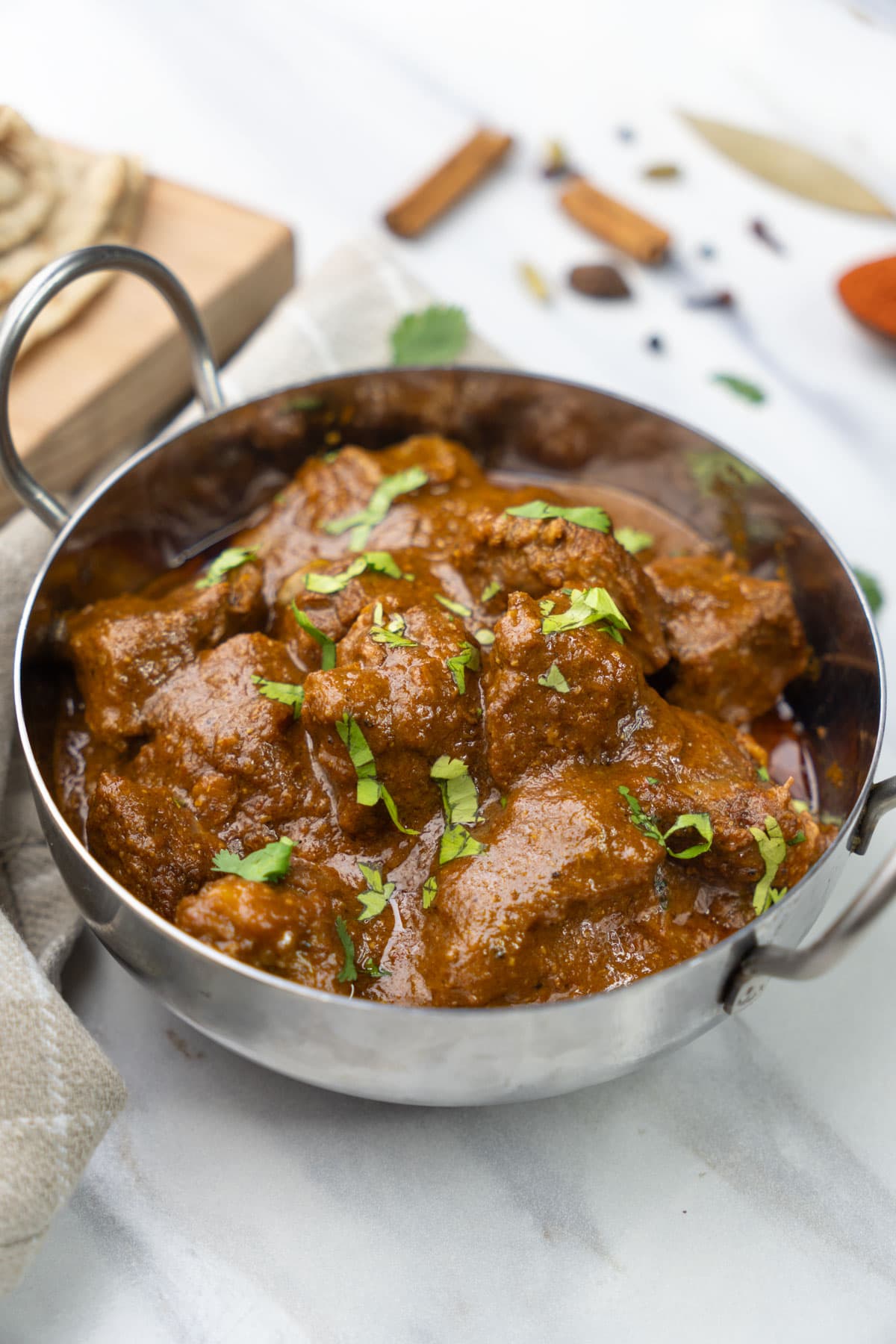 rogan josh ready to serve in a stainless pot