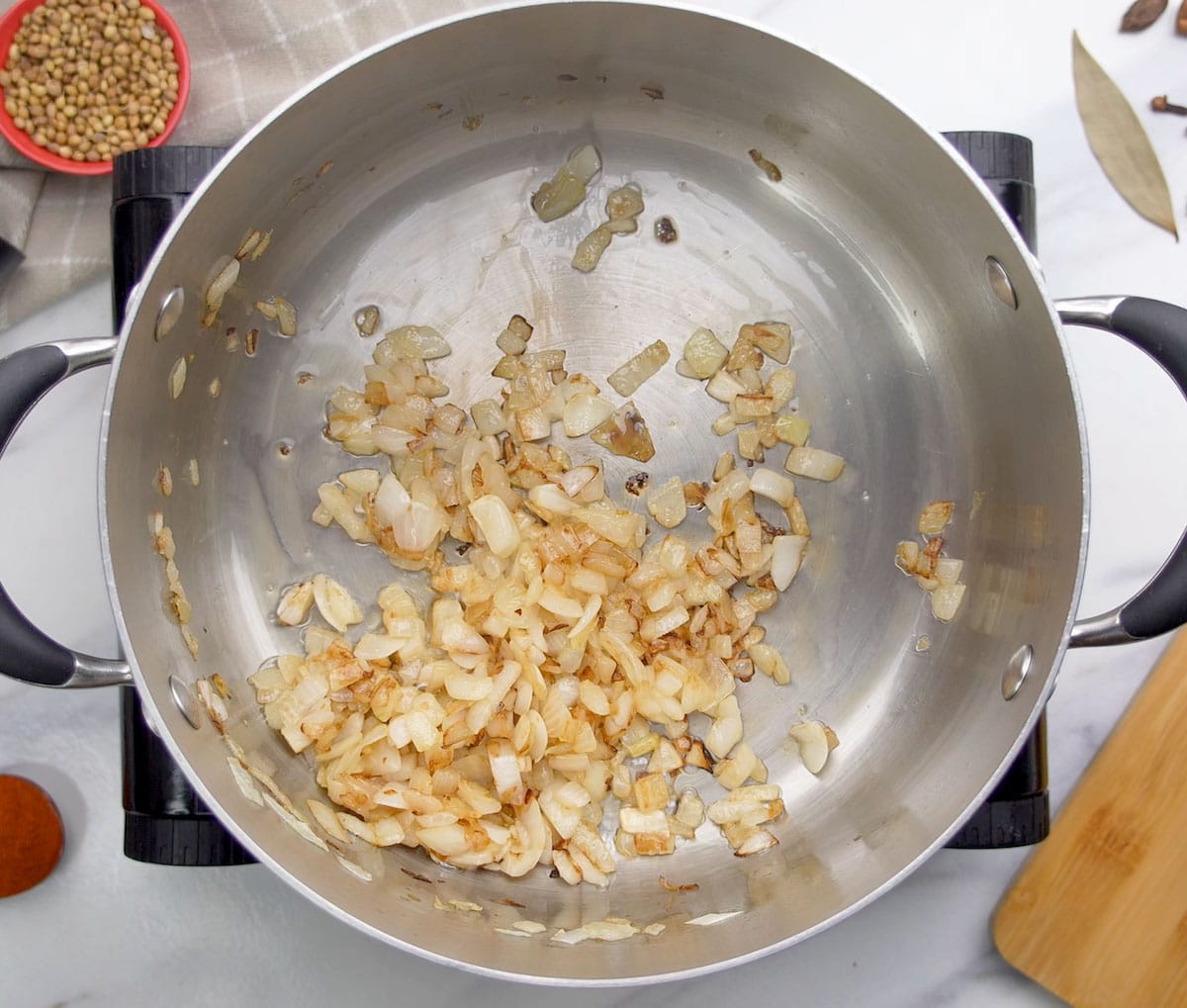 Saute onions to make puree