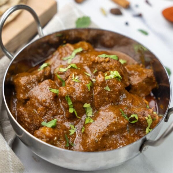 rogan josh ready to serve in a stainless pot