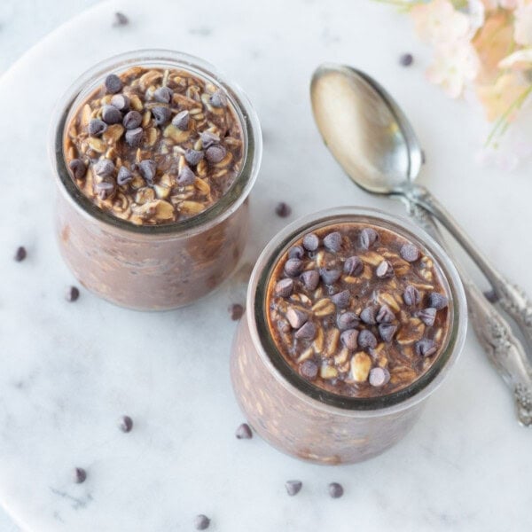 Overnight oats, topped with chocolate chips