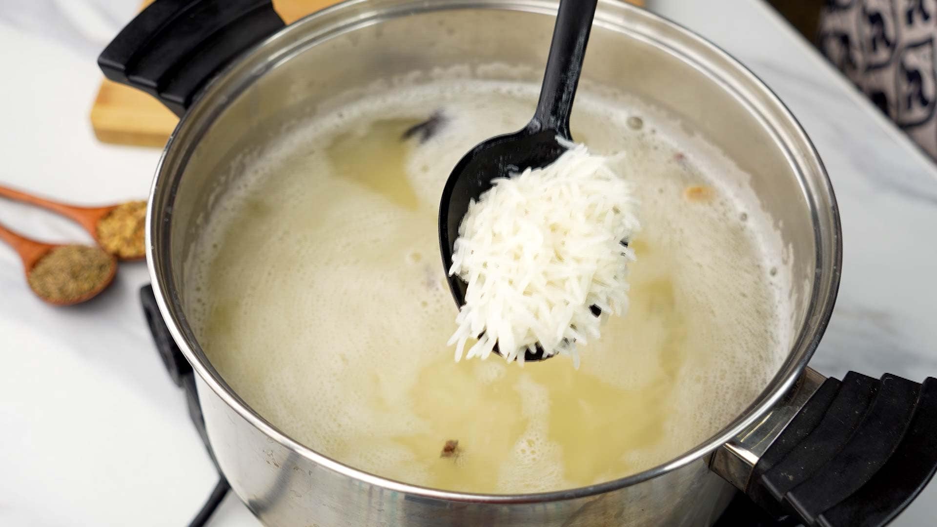 Parboiled Rice in laddle