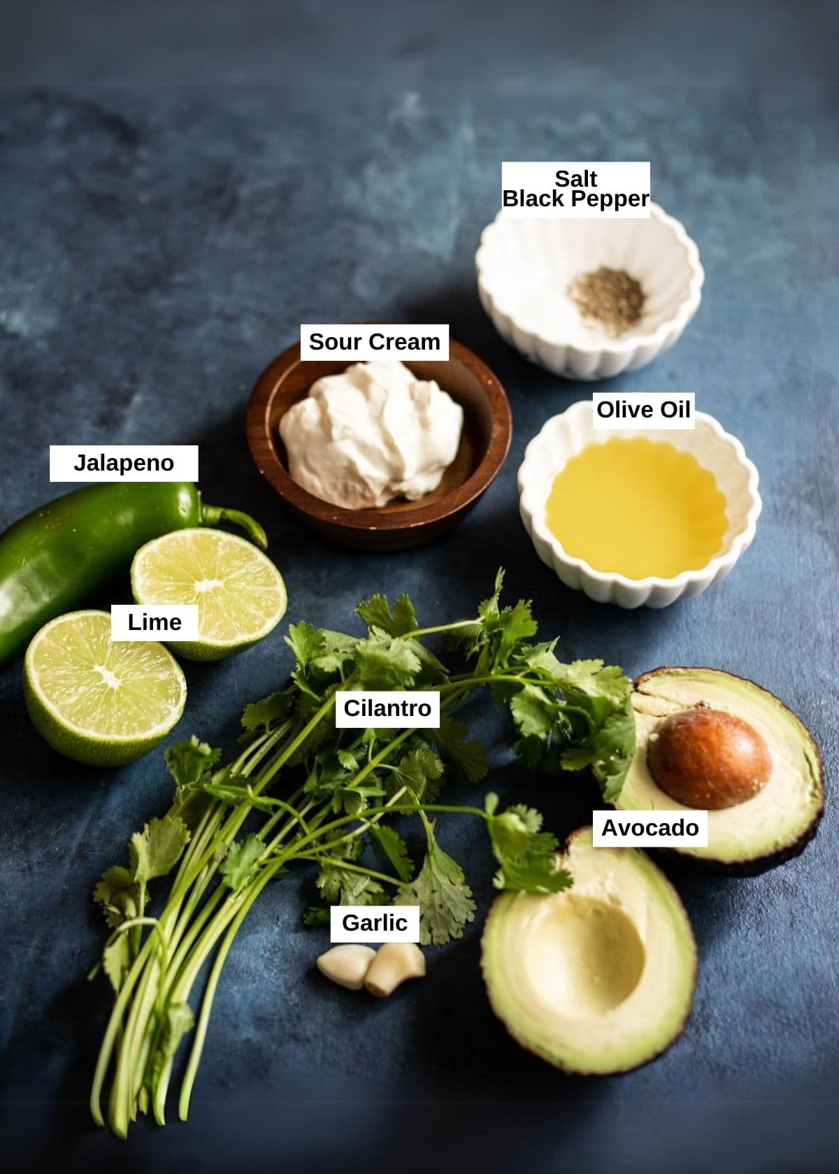 ingredients for creamy avocado cilantro sauce