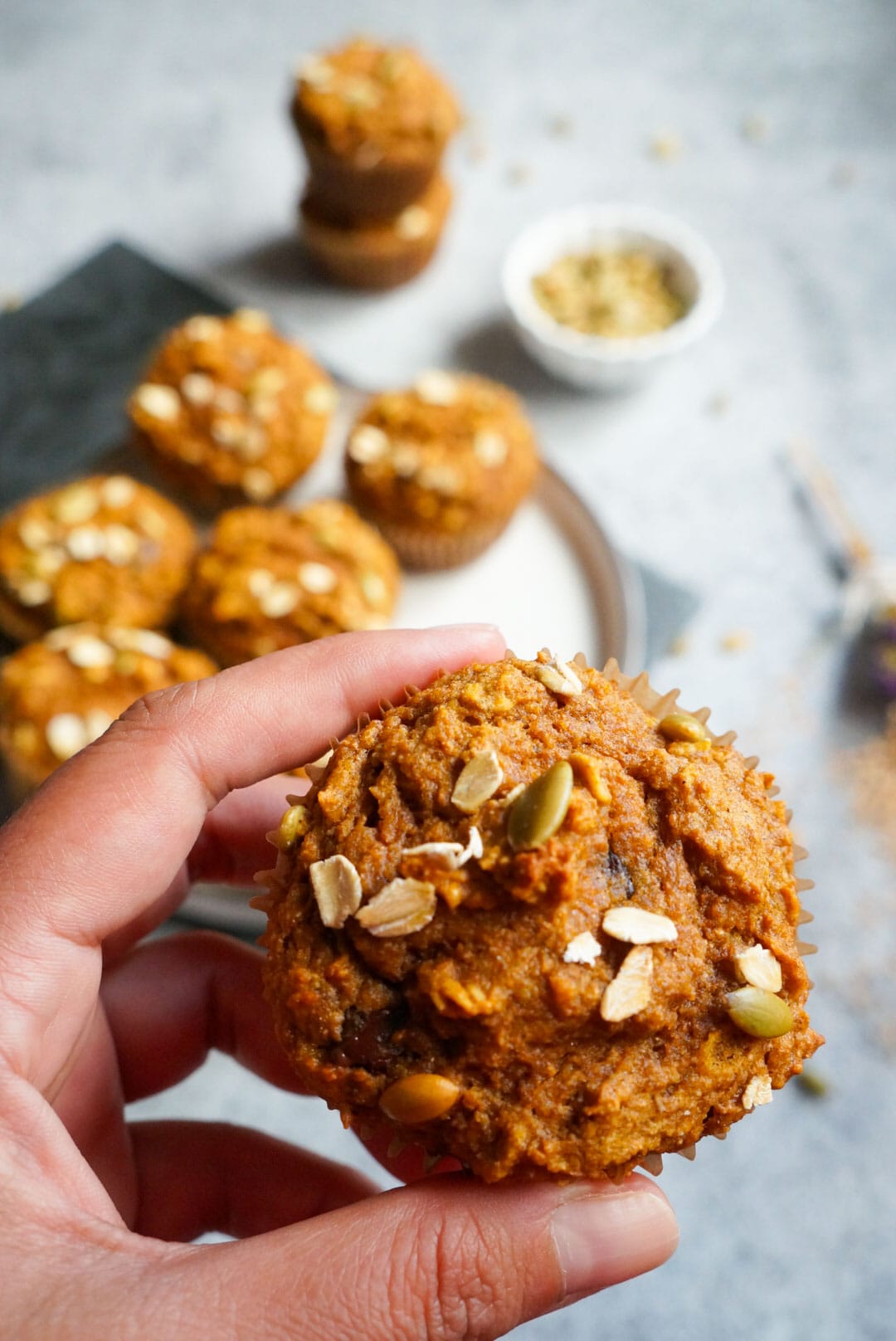 delicious whole wheat pumpkin oatmeal muffins on hand