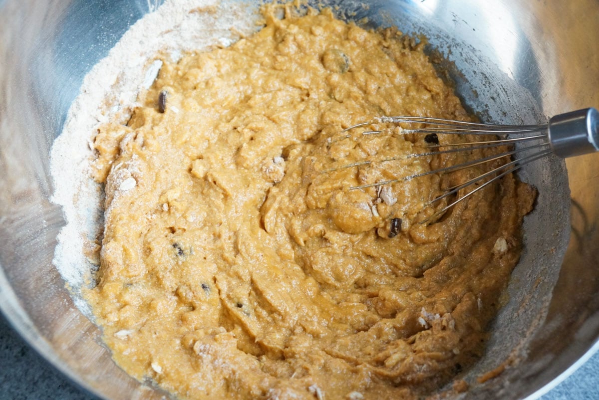 Pumpkin Oatmeal batter in a bowl