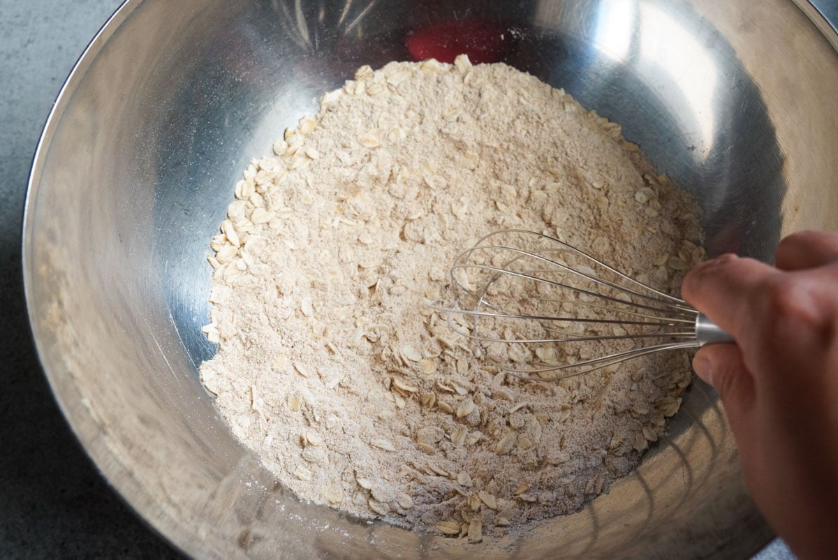 rolled oats in a stainless bowl