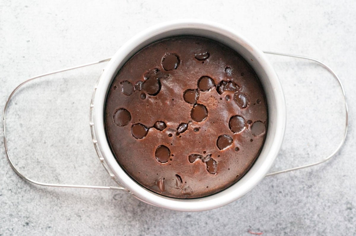 Fudgy Brownie topped with chocolate chips cooked in the instant pot