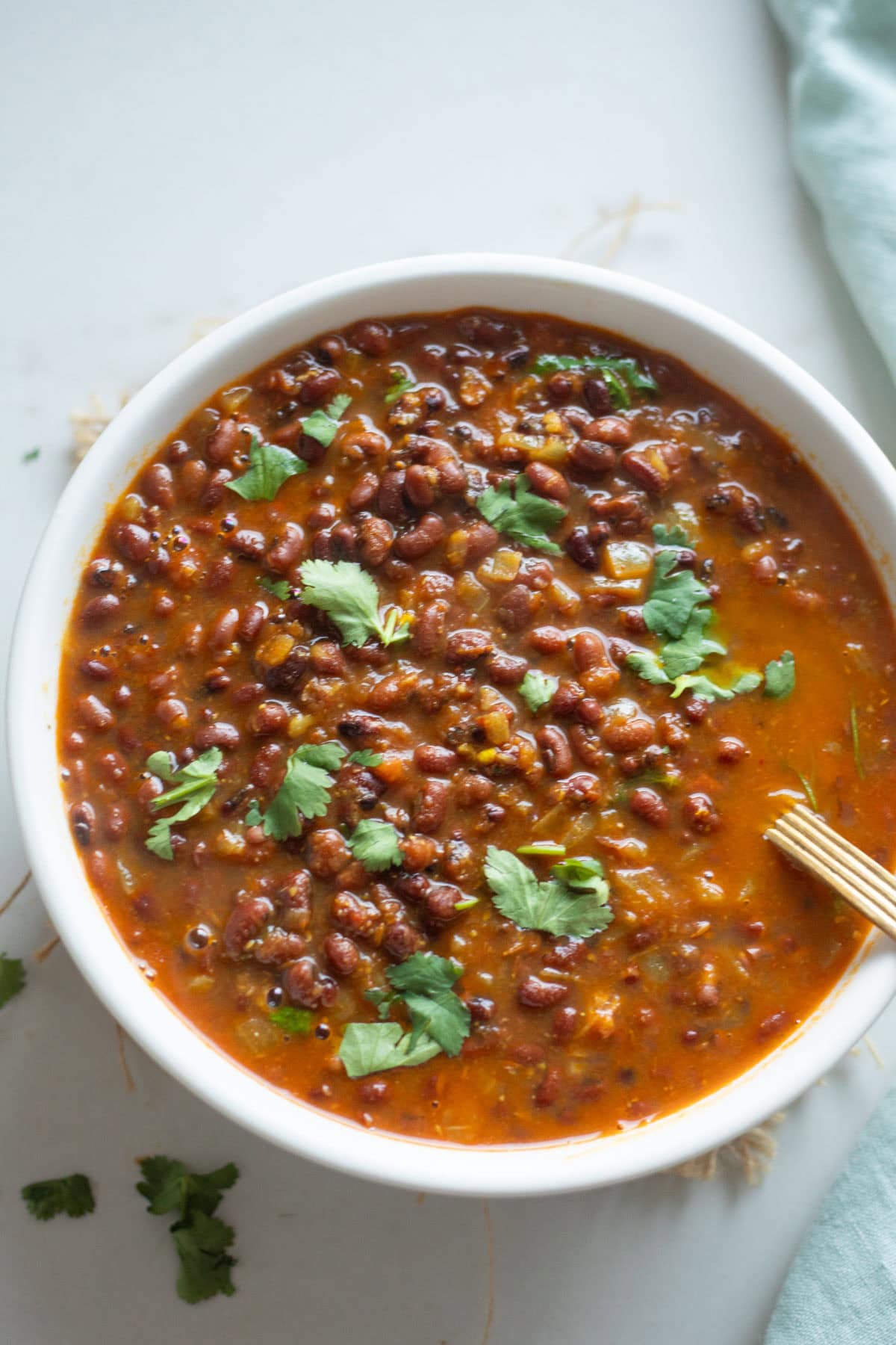 closeup shot of adzuki bean curry in a white bowl