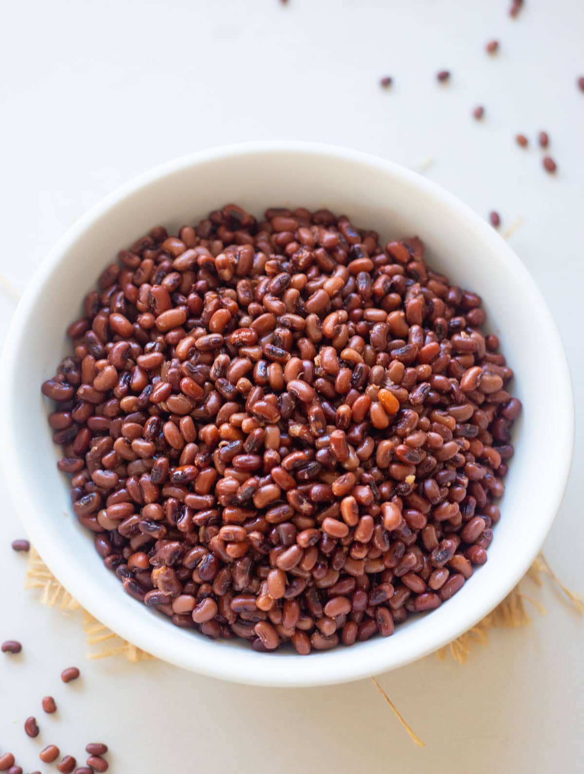 Ready to serve adzuki beans in a white bowl