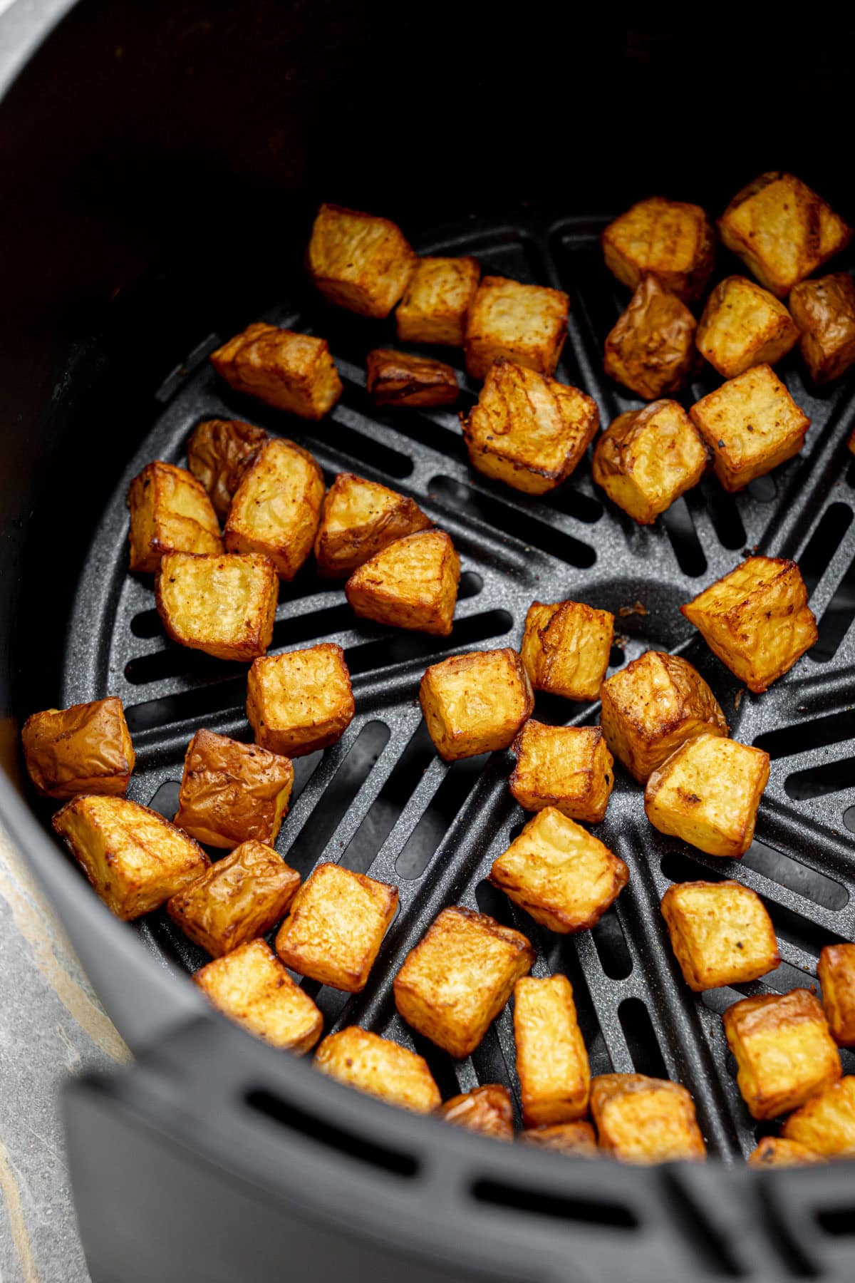 Diced potatoes roasted in the air fryer